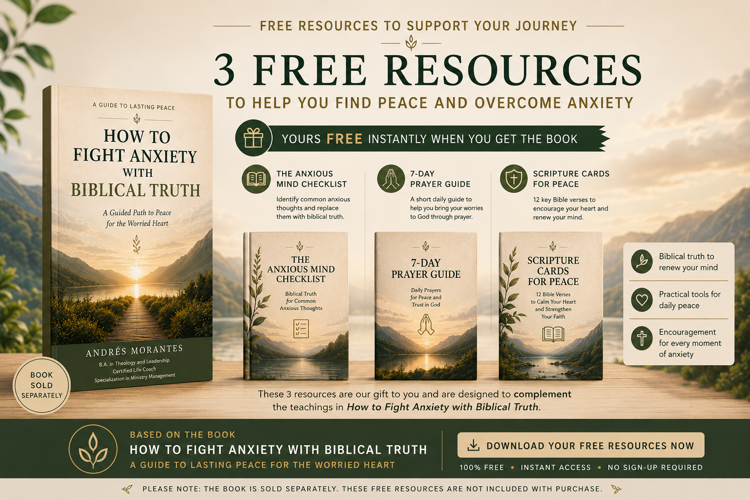 Free anxiety resources: 21-Day Biblical Peace Plan, The Anxious Heart Prayer Journal, and The Anxiety Emergency Guide
